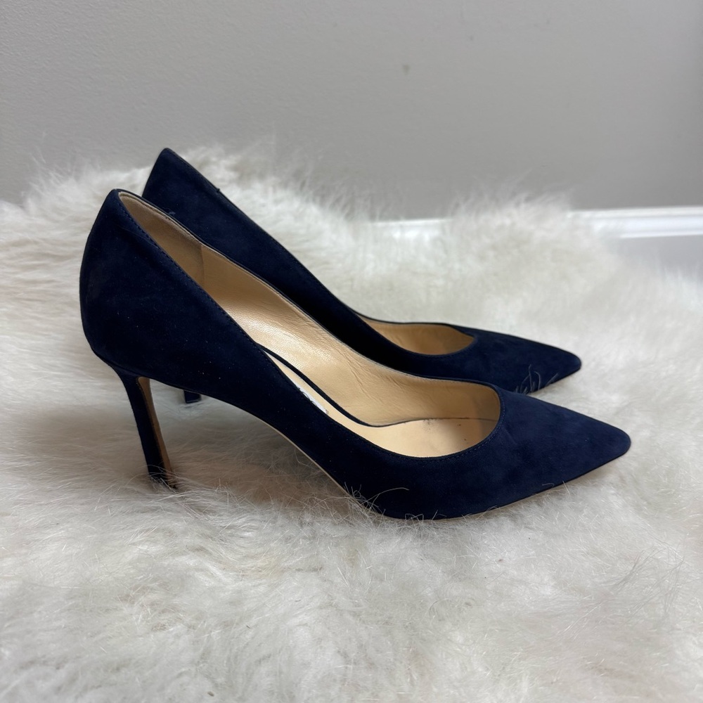 Jimmy Choo Navy Suede Pointed-Toe Pumps